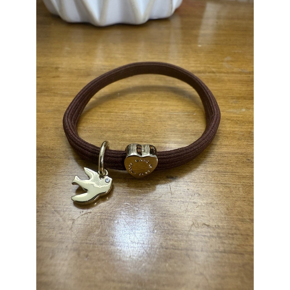 Marc Jacobs Brown Elastic Bracelet w/ Gold Heart & Bird Charms